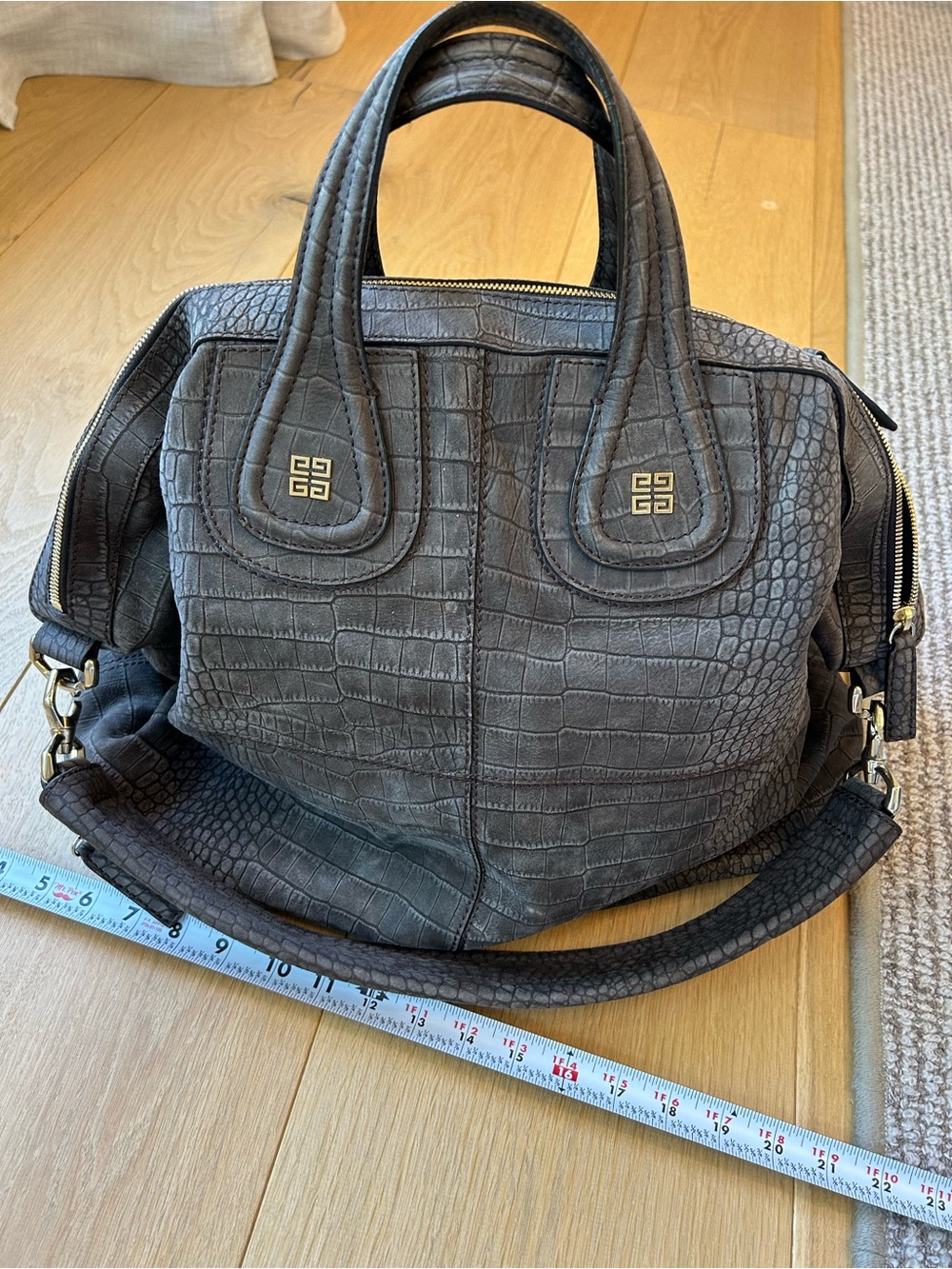 Givenchy Nightingale Croc-Embossed Top-Handle Bag